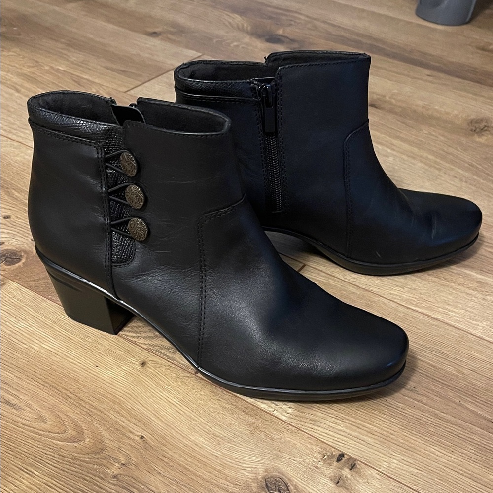 Clarks Black Ankle Booties with Button Detail